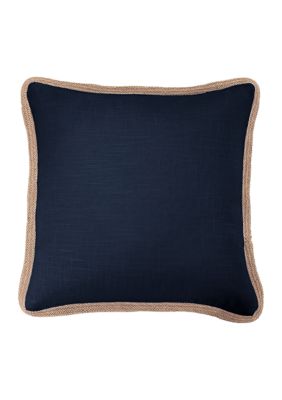 HiEnd Accents Washed Linen Jute Trimmed Euro Sham, Navy Blue