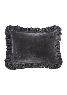 HiEnd Accents Stella Faux Silk Velvet Romantic Western Ruffled Oblong Pillow, 16"x21"