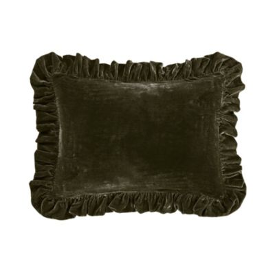 HiEnd Accents Stella Faux Silk Velvet Romantic Western Ruffled Oblong Pillow, 16"x21", Green