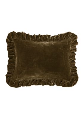 HiEnd Accents Stella Faux Silk Velvet Romantic Western Ruffled Oblong Pillow, 16"x21", Green
