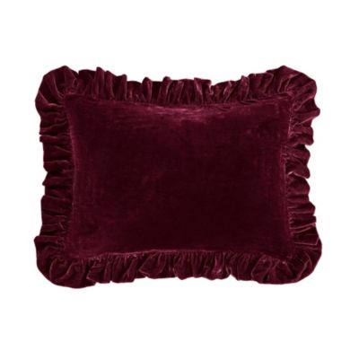 HiEnd Accents Stella Faux Silk Velvet Romantic Western Ruffled Oblong Pillow, 16"x21", Red