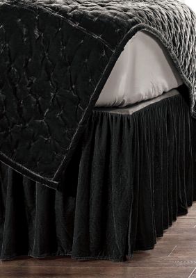 HiEnd Accents Stella Faux Silk Velvet Romantic Western Bed Skirt, 1PC, Black, Queen