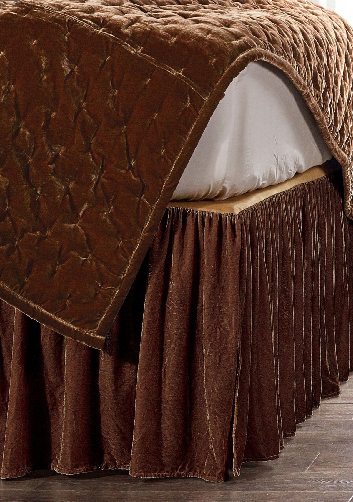 HiEnd Accents Stella Faux Silk Velvet Romantic Western Bed Skirt, 1PC