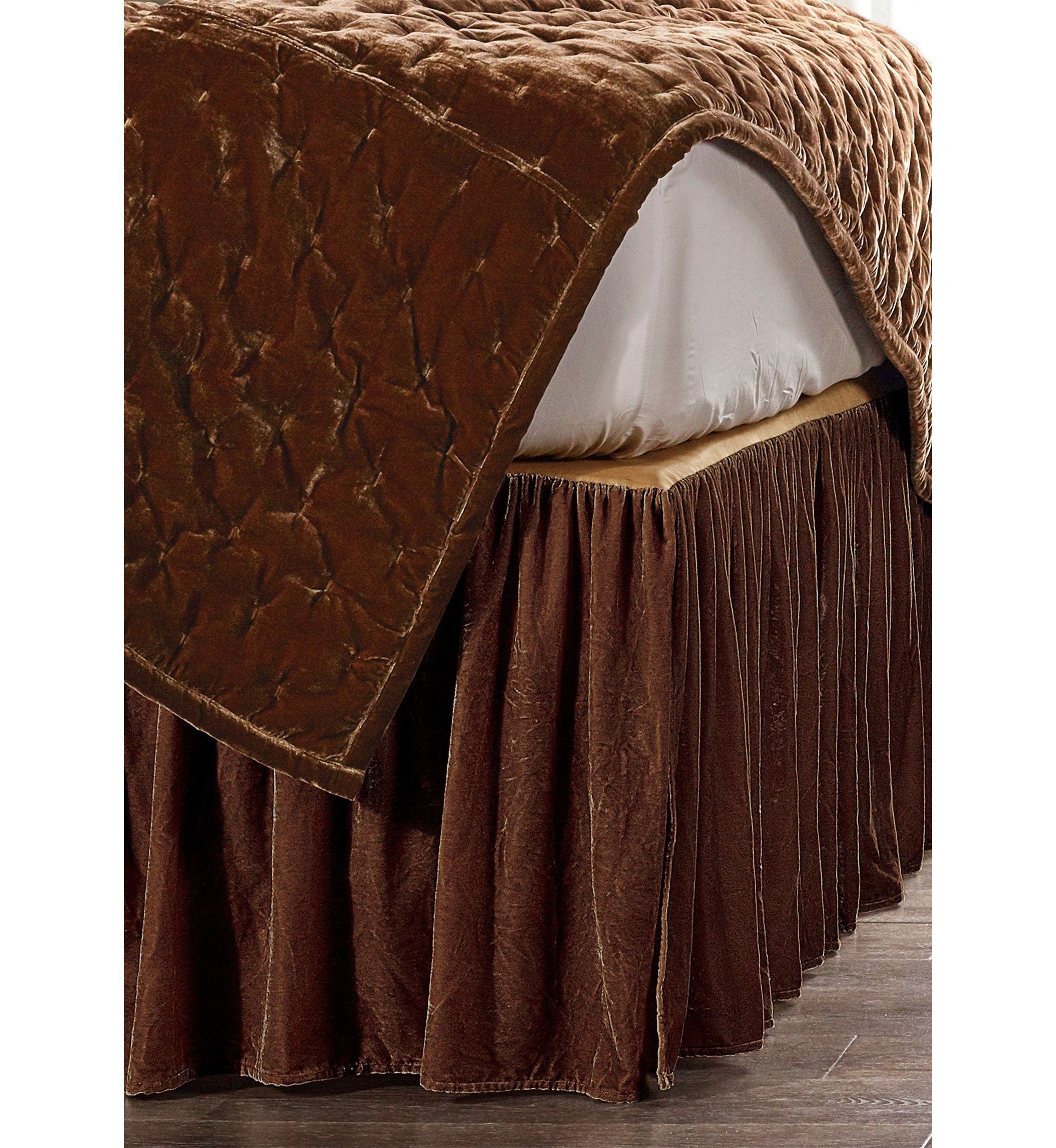 HiEnd Accents Stella Faux Silk Velvet Romantic Western Bed Skirt, 1PC