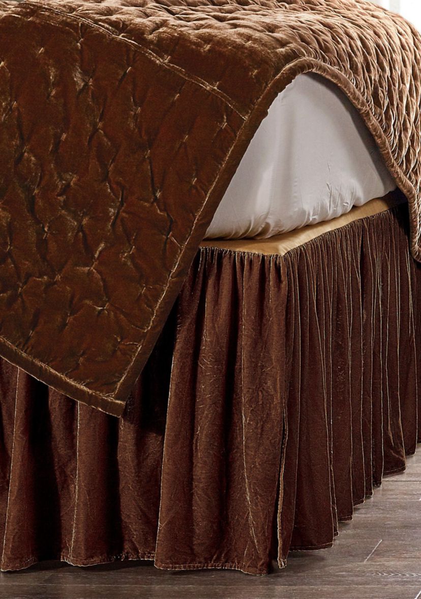 HiEnd Accents Stella Faux Silk Velvet Romantic Western Bed Skirt, 1PC