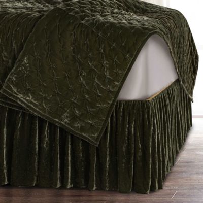 HiEnd Accents Stella Faux Silk Velvet Romantic Western Bed Skirt, 1PC, Green, King