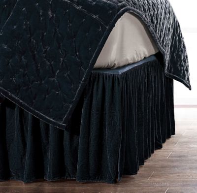 HiEnd Accents Stella Faux Silk Velvet Romantic Western Bed Skirt, 1PC, Blue, Queen