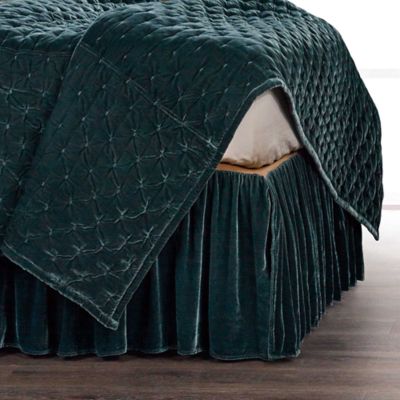 HiEnd Accents Stella Faux Silk Velvet Romantic Western Bed Skirt, 1PC, Blue, King