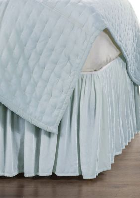 HiEnd Accents Stella Faux Silk Velvet Romantic Western Bed Skirt, 1PC, Blue, Queen