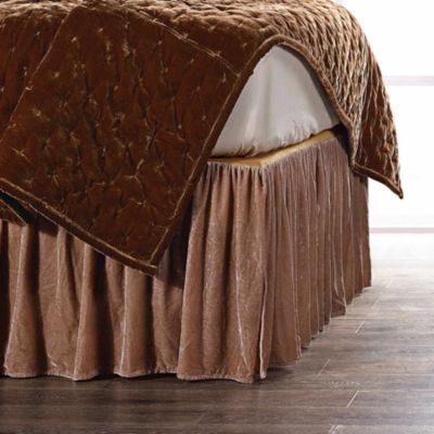 HiEnd Accents Stella Faux Silk Velvet Romantic Western Bed Skirt, 1PC, Dusty Rose, Queen
