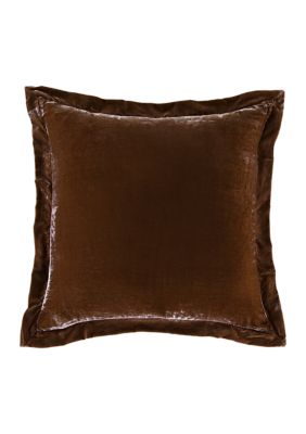 HiEnd Accents Stella Faux Silk Velvet Romantic Western Flanged Euro Sham, 27"x27", Brown