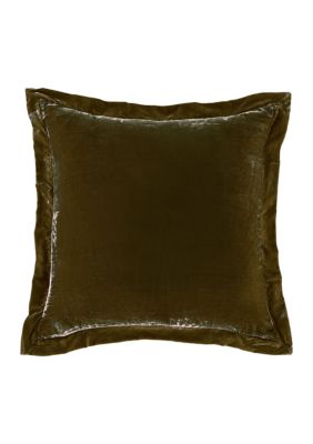 HiEnd Accents Stella Faux Silk Velvet Romantic Western Flanged Euro Sham, 27"x27", Green