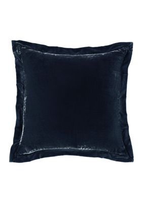 HiEnd Accents Stella Faux Silk Velvet Romantic Western Flanged Euro Sham, 27"x27", Blue