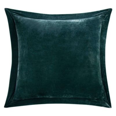 HiEnd Accents Stella Faux Silk Velvet Romantic Western Flanged Euro Sham, 27"x27", Blue