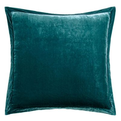 HiEnd Accents Stella Faux Silk Velvet Romantic Western Flanged Euro Sham, 27"x27", Teal