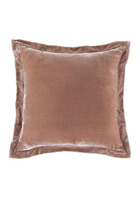 HiEnd Accents Stella Faux Silk Velvet Romantic Western Flanged Euro Sham, 27"x27", Dusty Rose