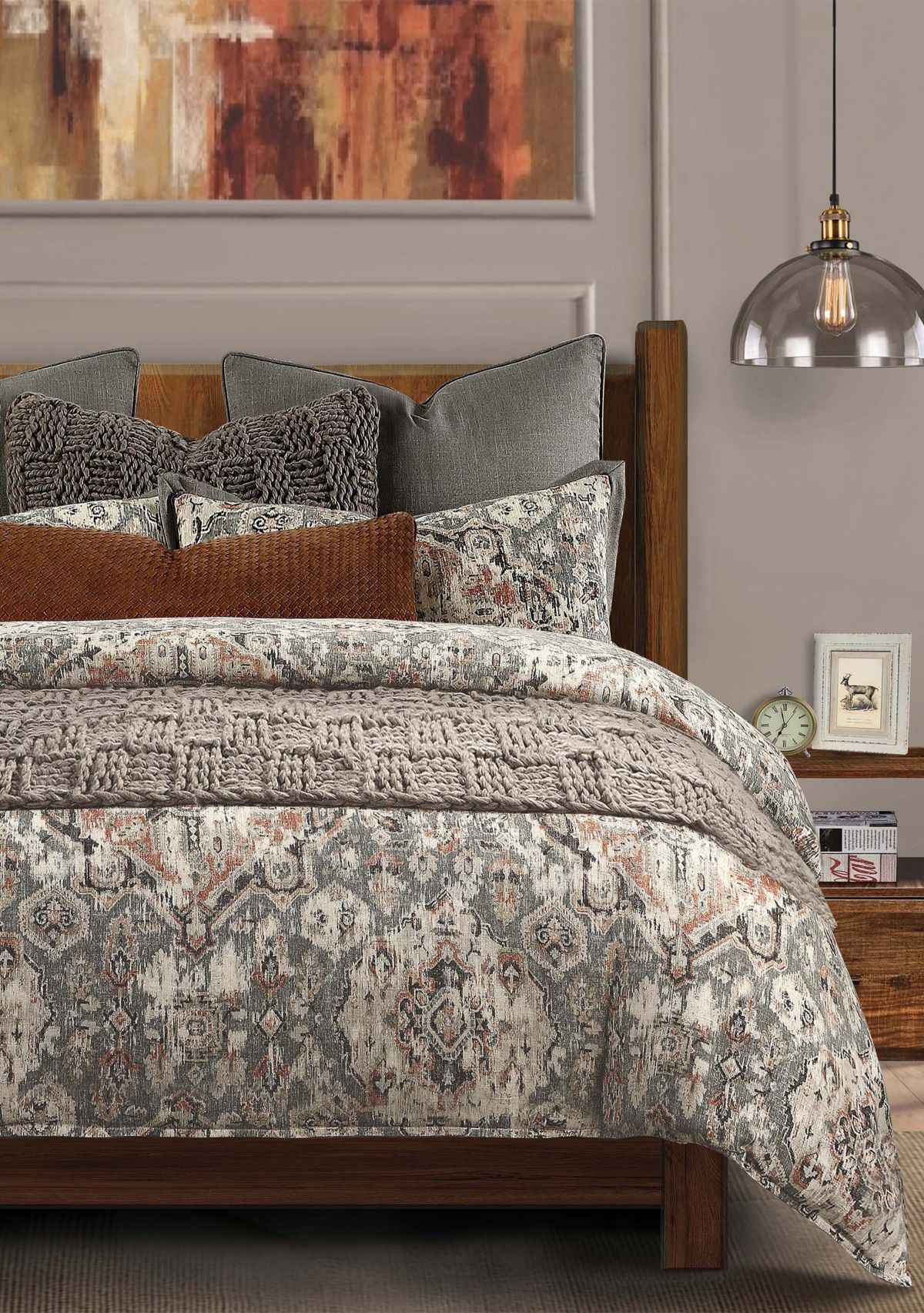Carmen Taupe Vintage Kilim Medallion Duvet Cover Set, 3 Piece