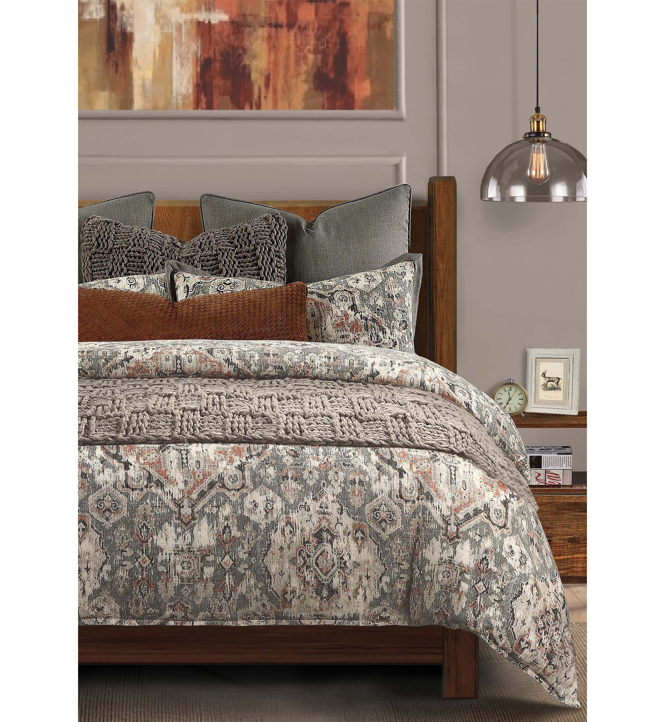 Carmen Taupe Vintage Kilim Medallion Duvet Cover Set, 3 Piece