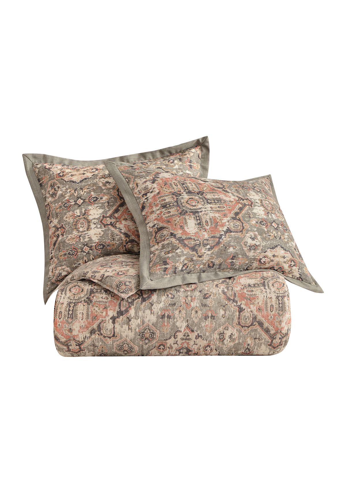 Carmen Taupe Vintage Kilim Medallion Duvet Cover Set, 3 Piece