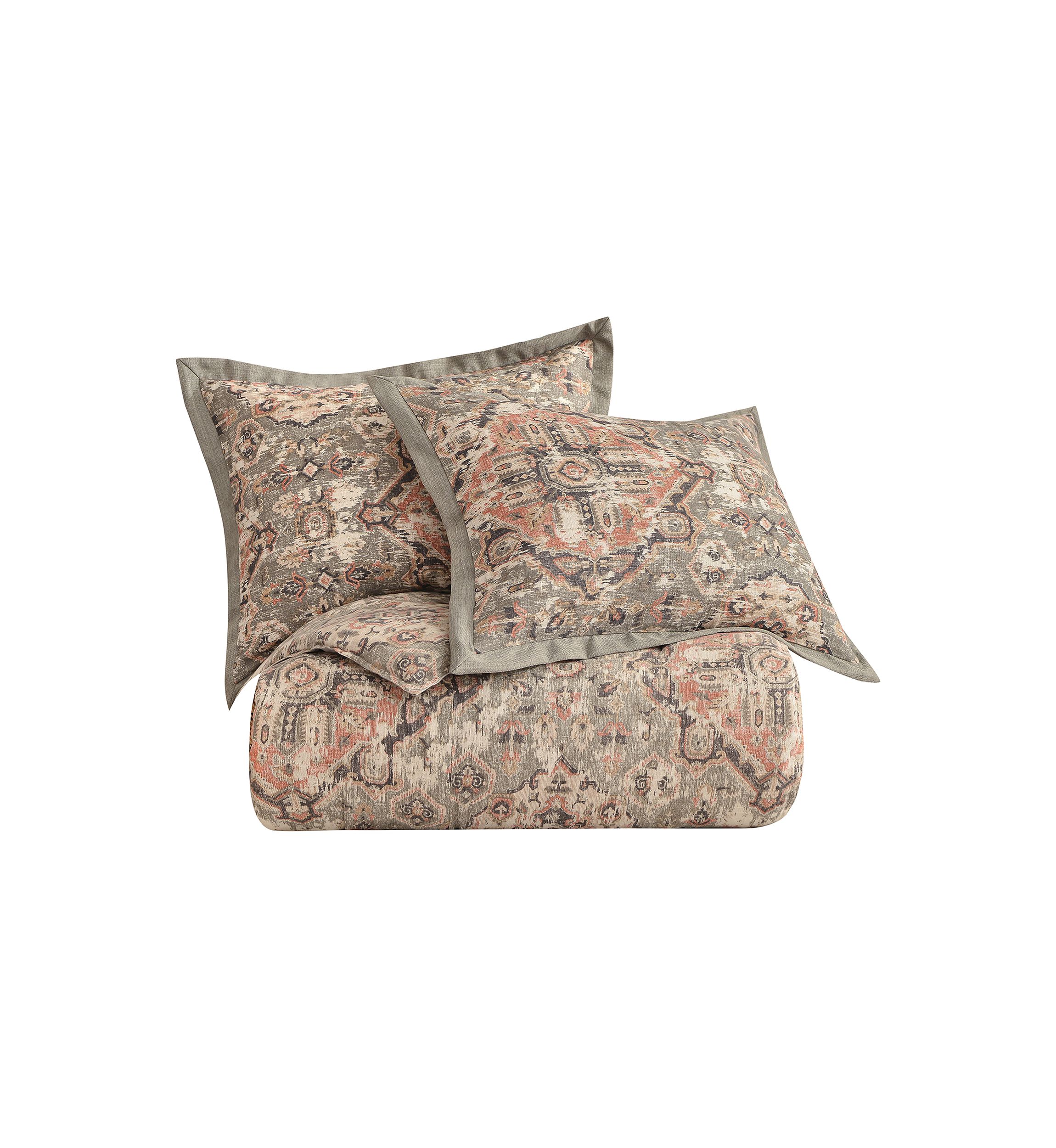 Carmen Taupe Vintage Kilim Medallion Duvet Cover Set, 3 Piece