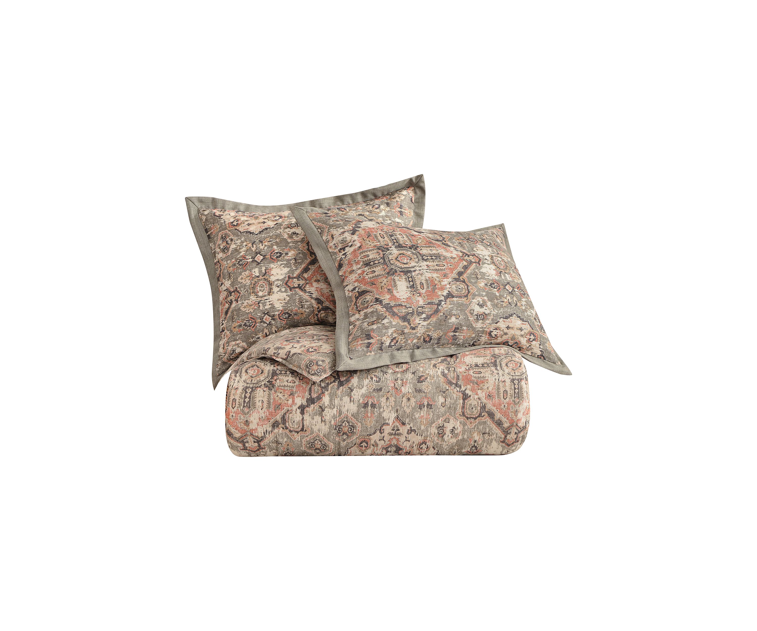 Carmen Taupe Vintage Kilim Medallion Duvet Cover Set, 3 Piece