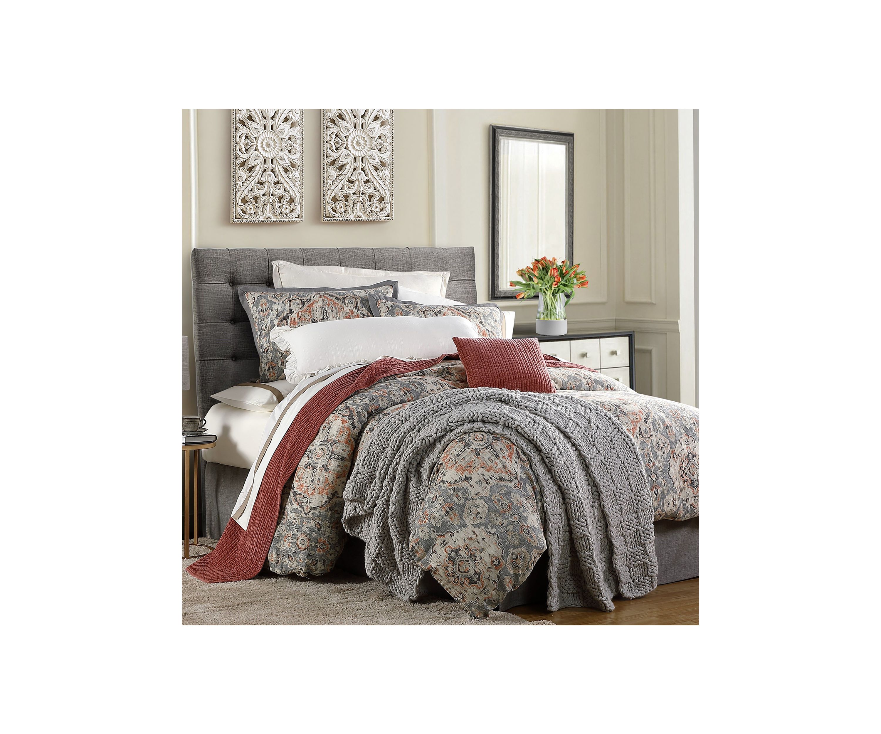 Carmen Taupe Vintage Kilim Medallion Duvet Cover Set, 3 Piece