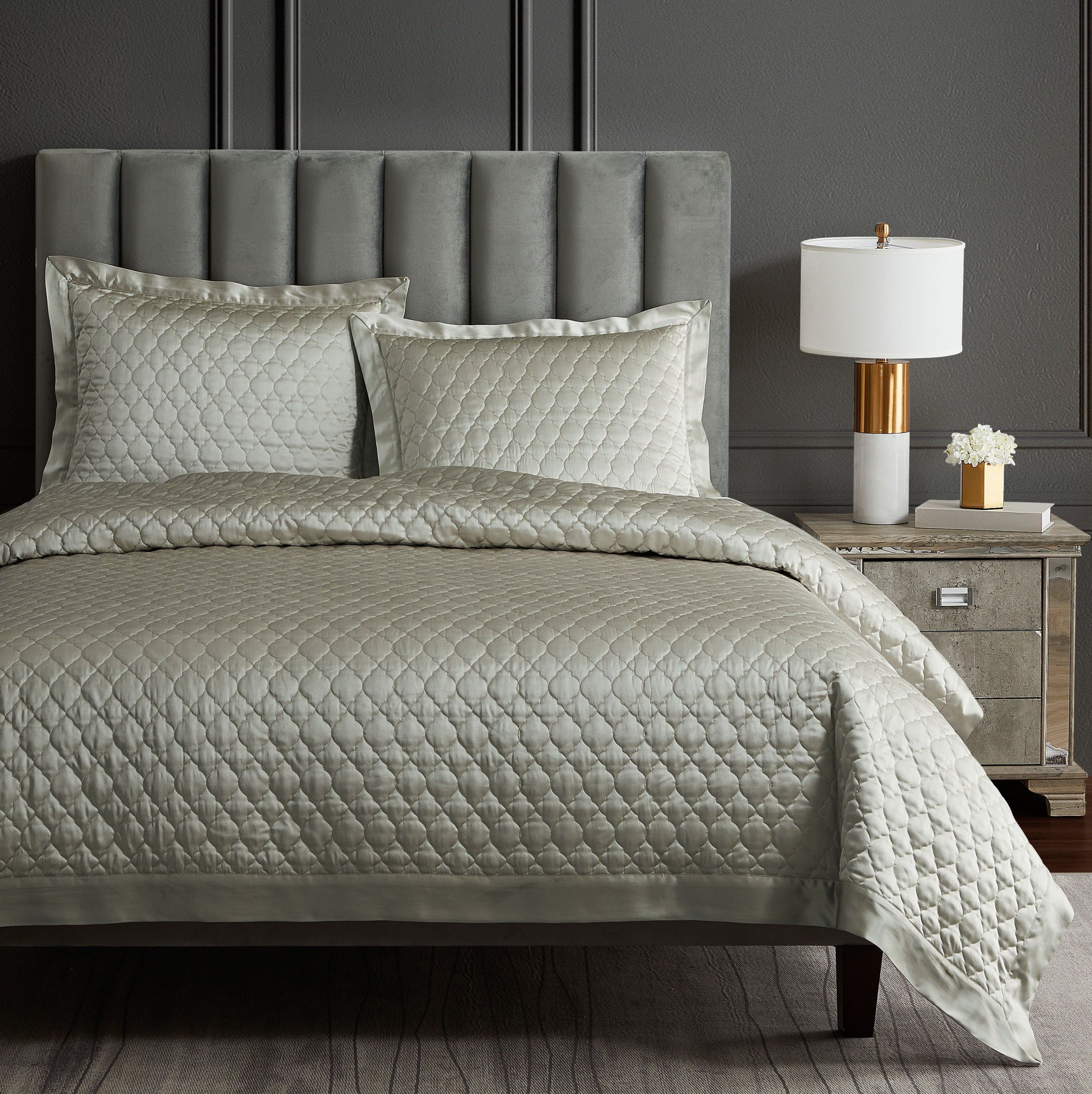 High Shine Satin Quatrefoil Quilt Set, 3 Piece