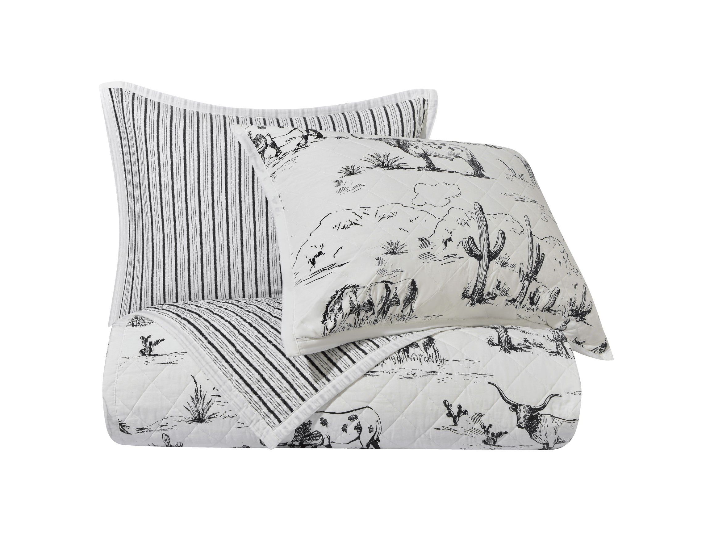 Ranch Life Western Toile Reversible Quilt Set, 3-Piece