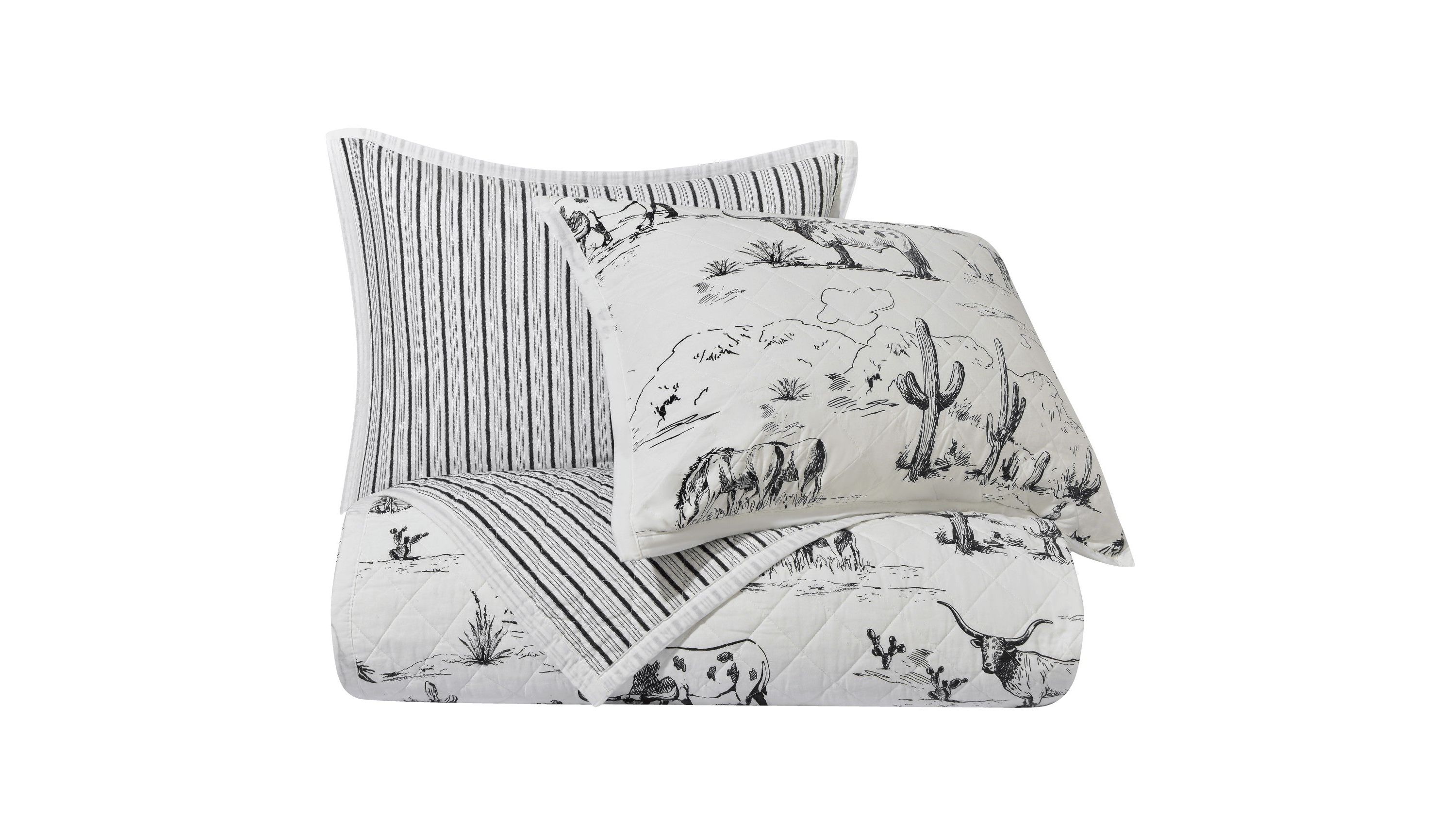 Ranch Life Western Toile Reversible Quilt Set, 3-Piece