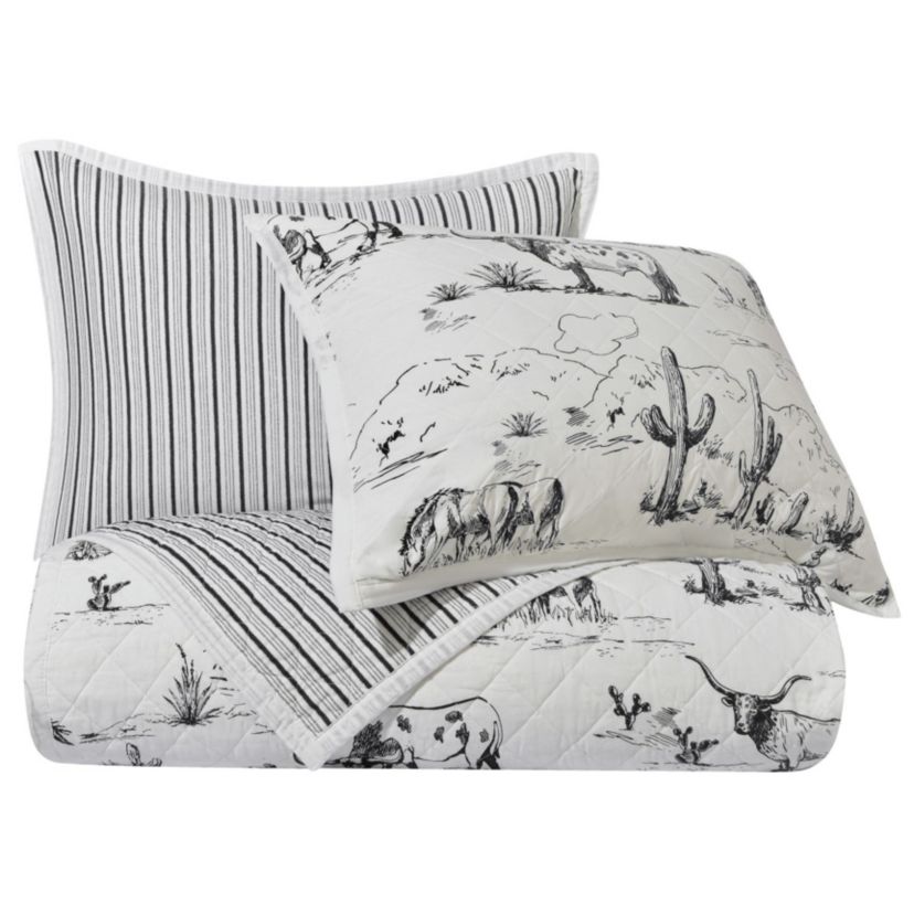 Ranch Life Western Toile Reversible Quilt Set, 3-Piece