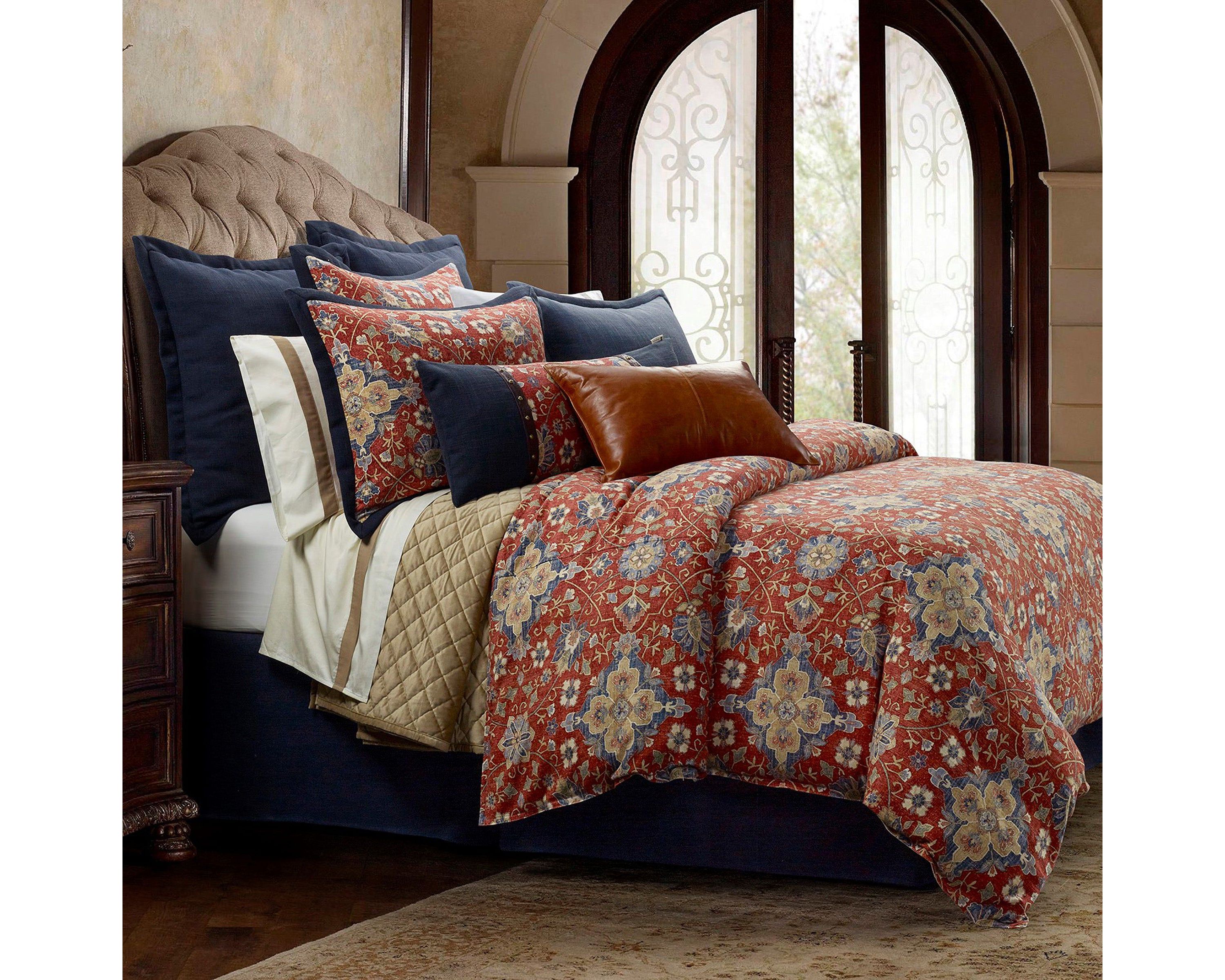 Melinda Washed Linen Vintage Floral Medallion Duvet Cover Set, 3 Piece