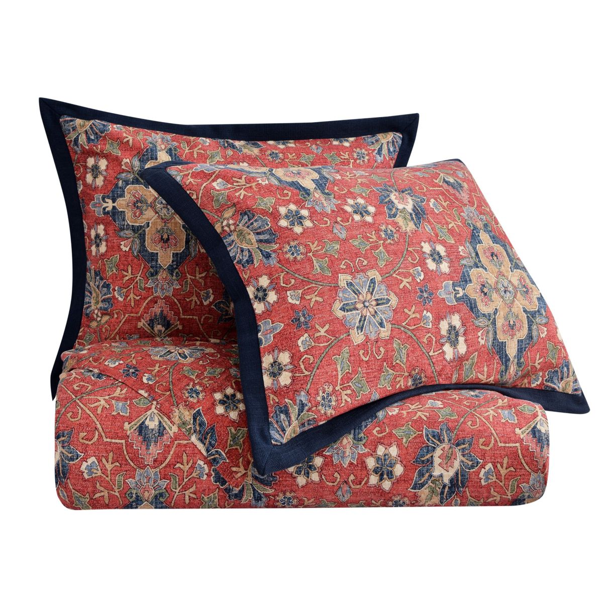 Melinda Washed Linen Vintage Floral Medallion Duvet Cover Set, 3 Piece
