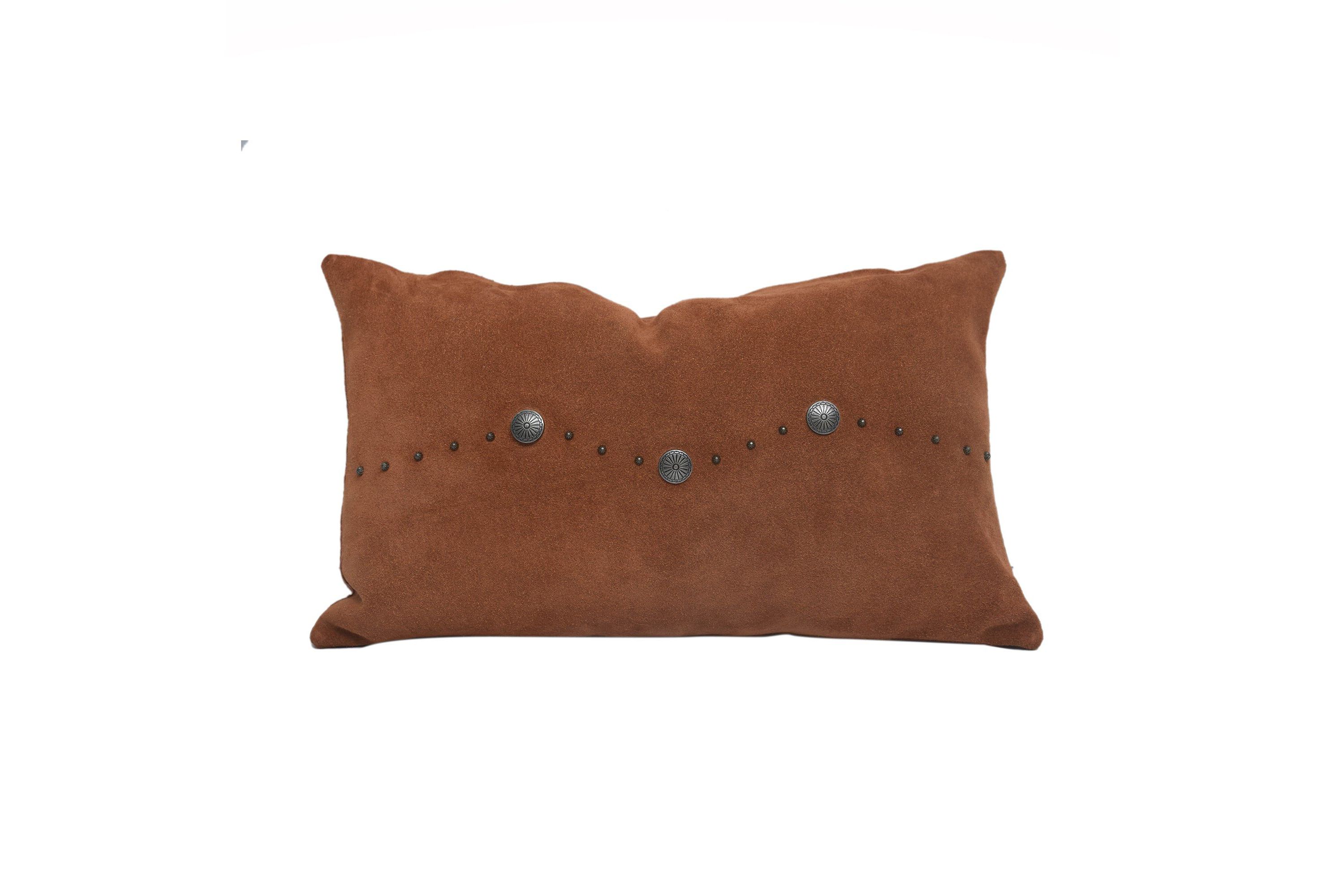 Western Suede Antique Silver Concho & Studded Lumbar Pillow