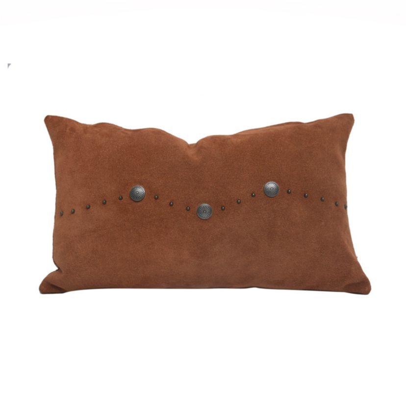 Western Suede Antique Silver Concho & Studded Lumbar Pillow