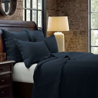 HiEnd Accents Linen Cotton Diamond Quilt Set, Navy Blue, King/California King
