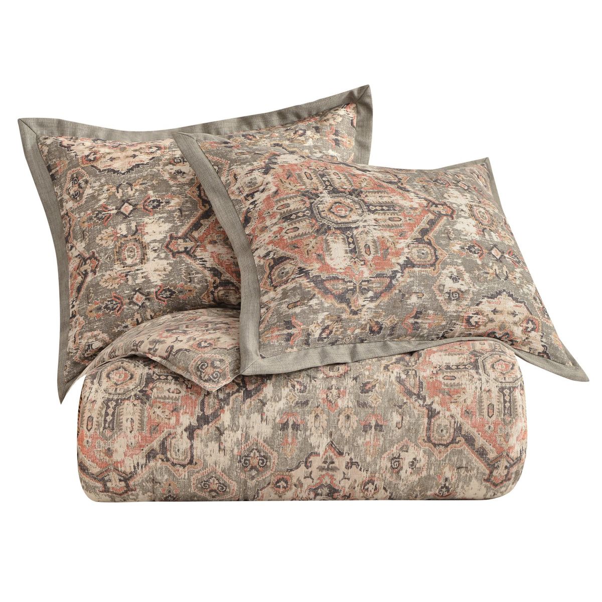 Carmen Taupe Vintage Kilim Medallion Comforter Set, 3 Piece