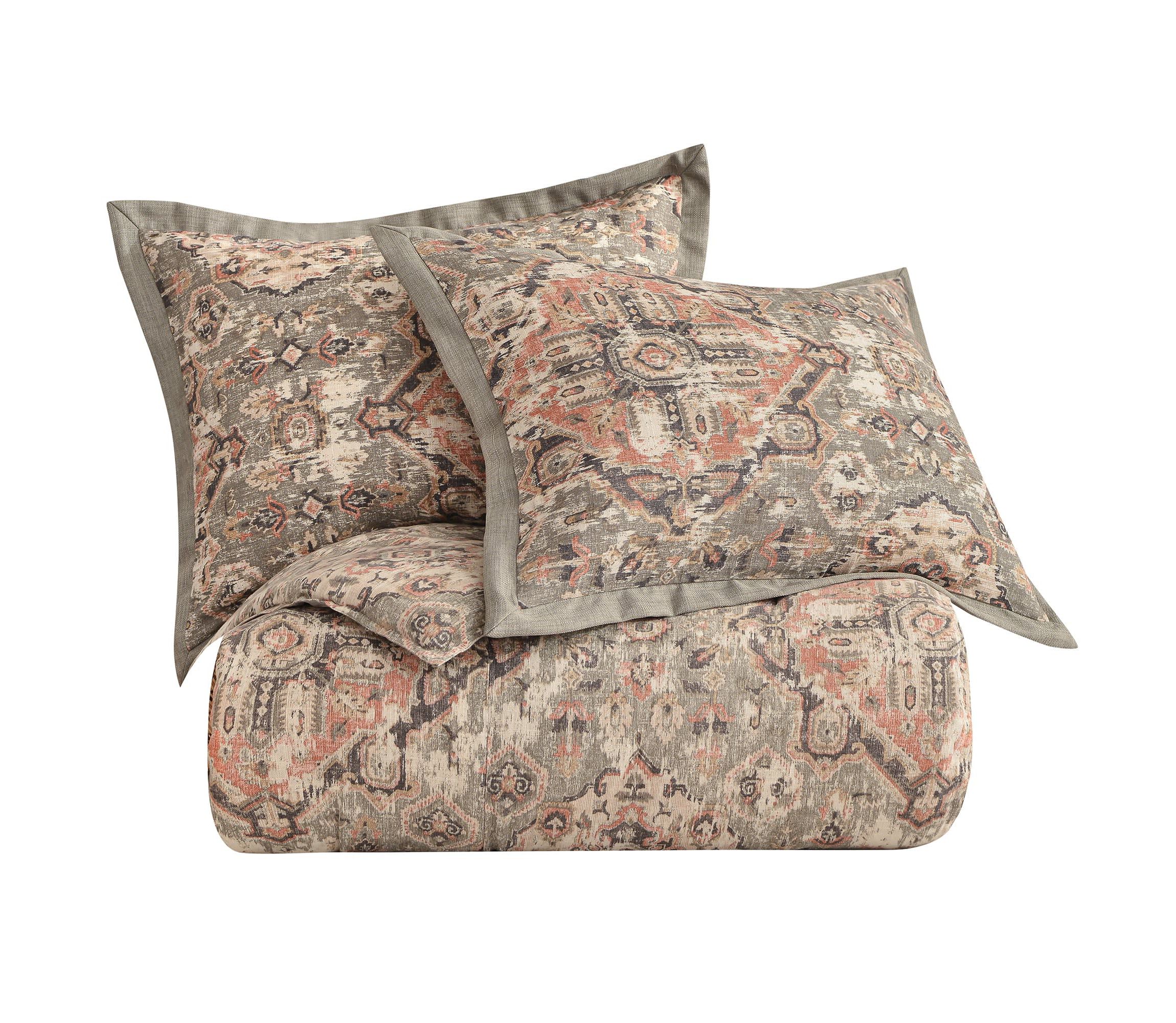 Carmen Taupe Vintage Kilim Medallion Comforter Set, 3 Piece