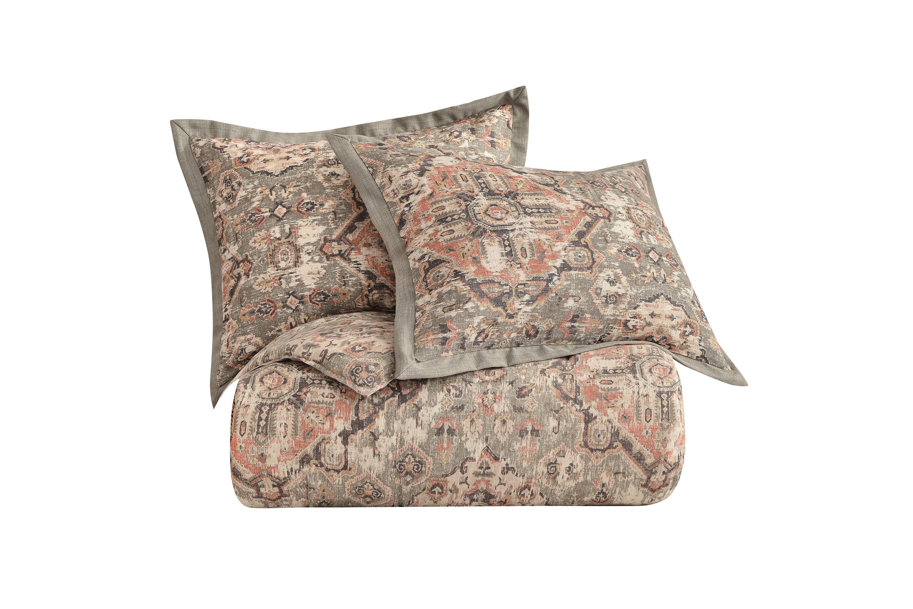 Carmen Taupe Vintage Kilim Medallion Comforter Set, 3 Piece