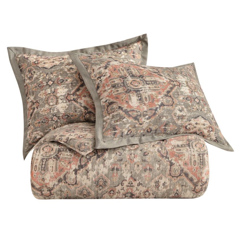 Carmen Taupe Vintage Kilim Medallion Comforter Set, 3 Piece