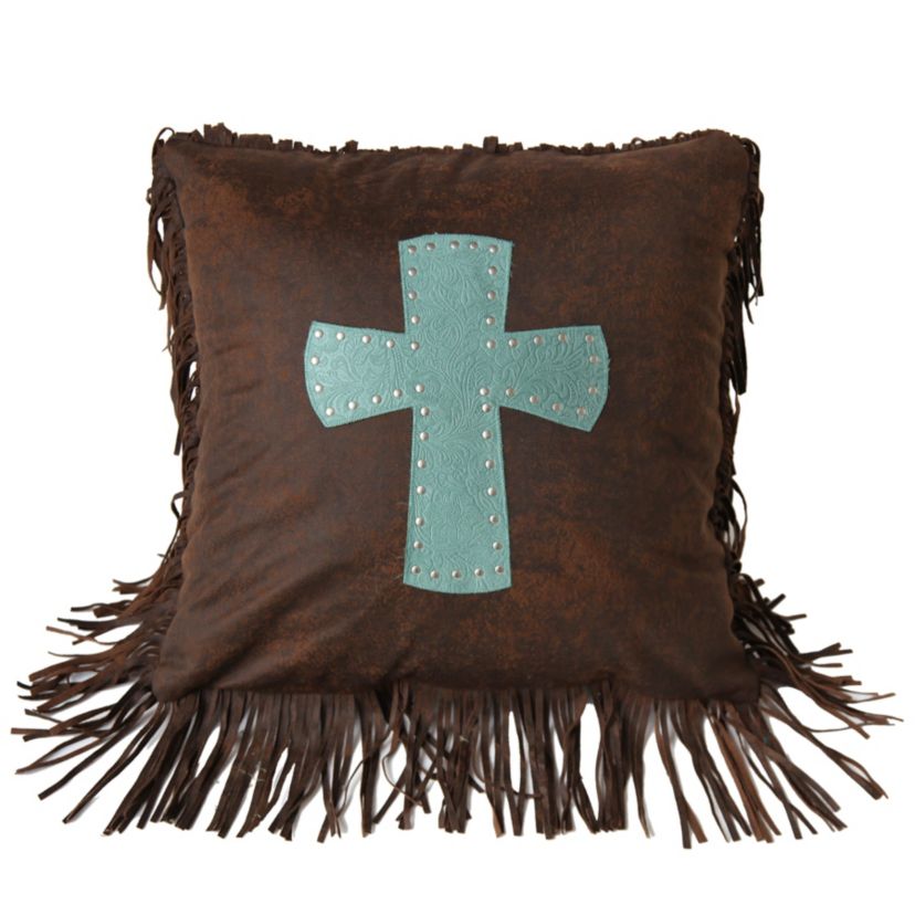Cheyenne Cross Tooled Leather Throw Pillow