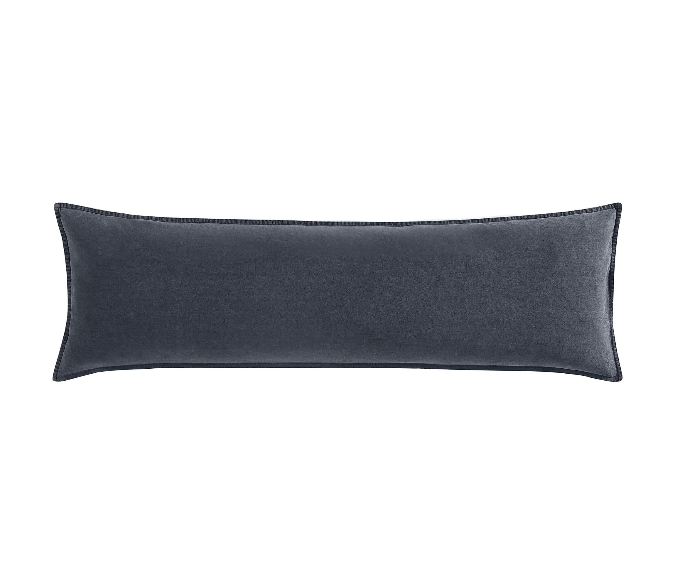 HiEnd Accents Stonewashed Cotton Canvas Rustic Farmhouse Style Long Lumbar Pillow, 14"x42"