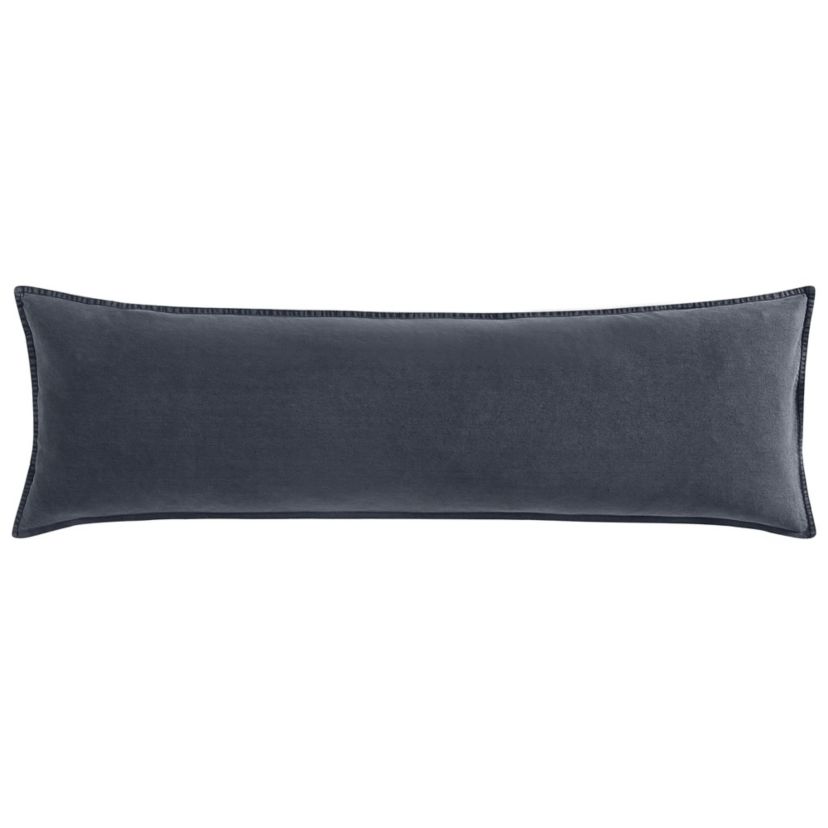 HiEnd Accents Stonewashed Cotton Canvas Rustic Farmhouse Style Long Lumbar Pillow, 14"x42"