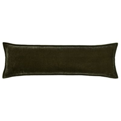 HiEnd Accents Stella Faux Silk Velvet Romantic Western Long Lumbar Pillow, 14"x42", Green
