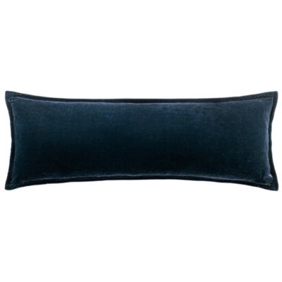 HiEnd Accents Stella Faux Silk Velvet Romantic Western Long Lumbar Pillow, 14"x42", Blue