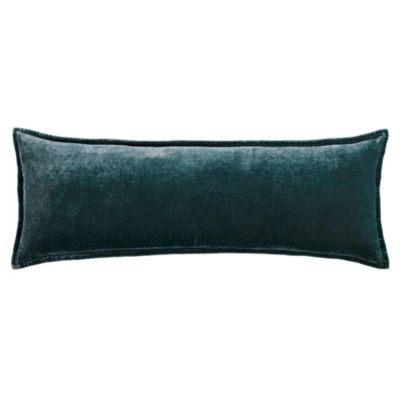 HiEnd Accents Stella Faux Silk Velvet Romantic Western Long Lumbar Pillow, 14"x42", Blue