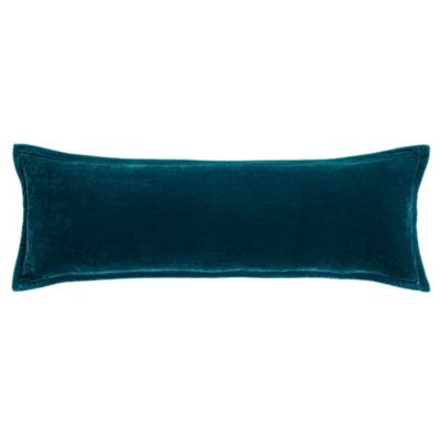 HiEnd Accents Stella Faux Silk Velvet Romantic Western Long Lumbar Pillow, 14"x42", Teal