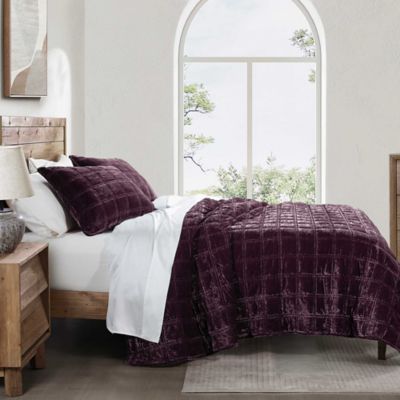 HiEnd Accents Stella Faux Silk Velvet Double Box Stitch Modern Rustic 3 Piece Quilt Set, King/California King