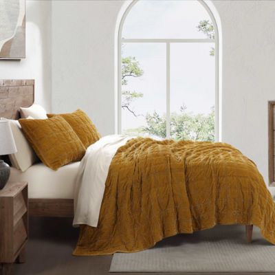 HiEnd Accents Stella Faux Silk Velvet Double Box Stitch Modern Rustic 3 Piece Quilt Set, King/California King