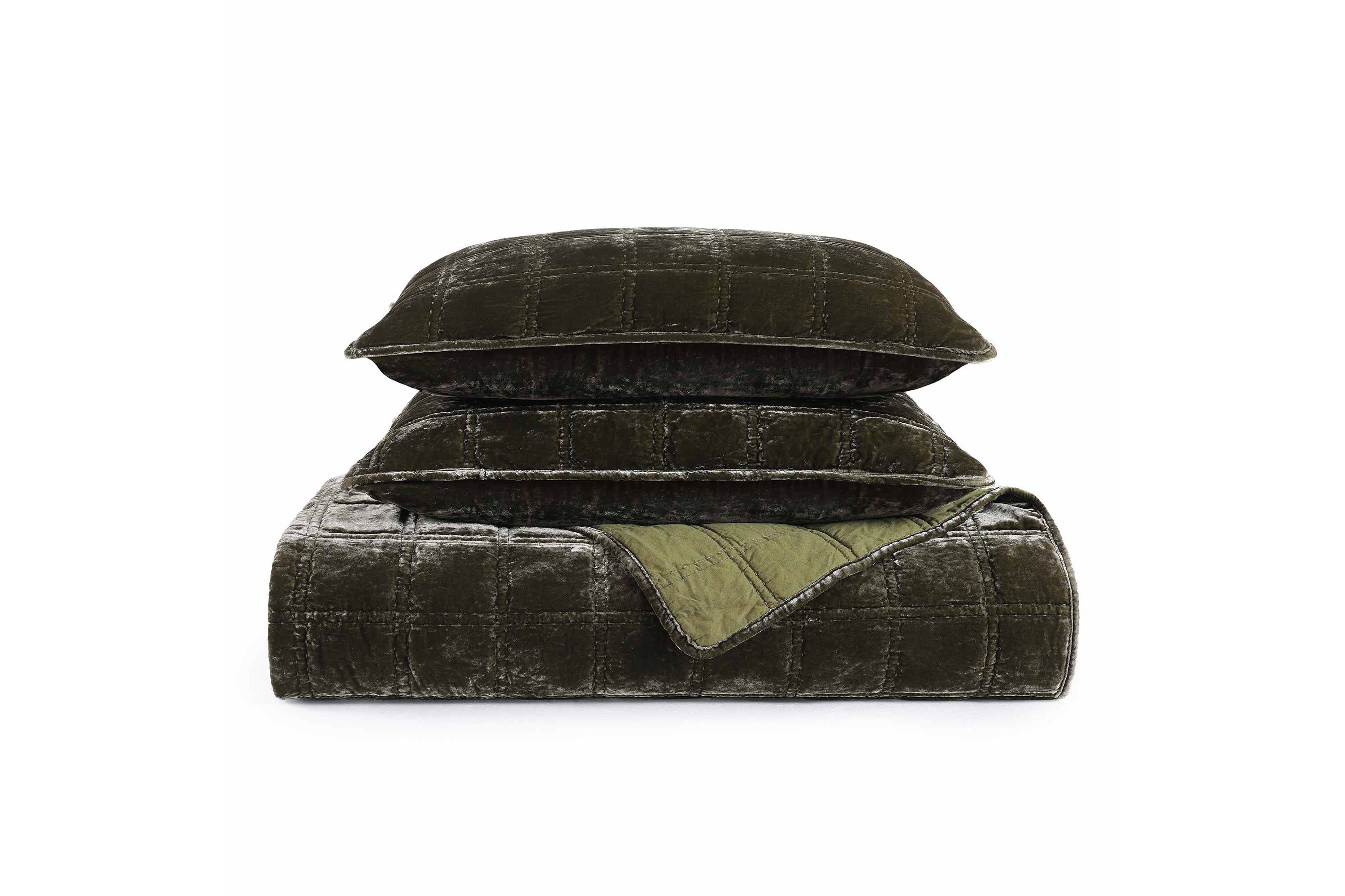 HiEnd Accents Stella Faux Silk Velvet Double Box Stitch Modern Rustic 3 Piece Quilt Set