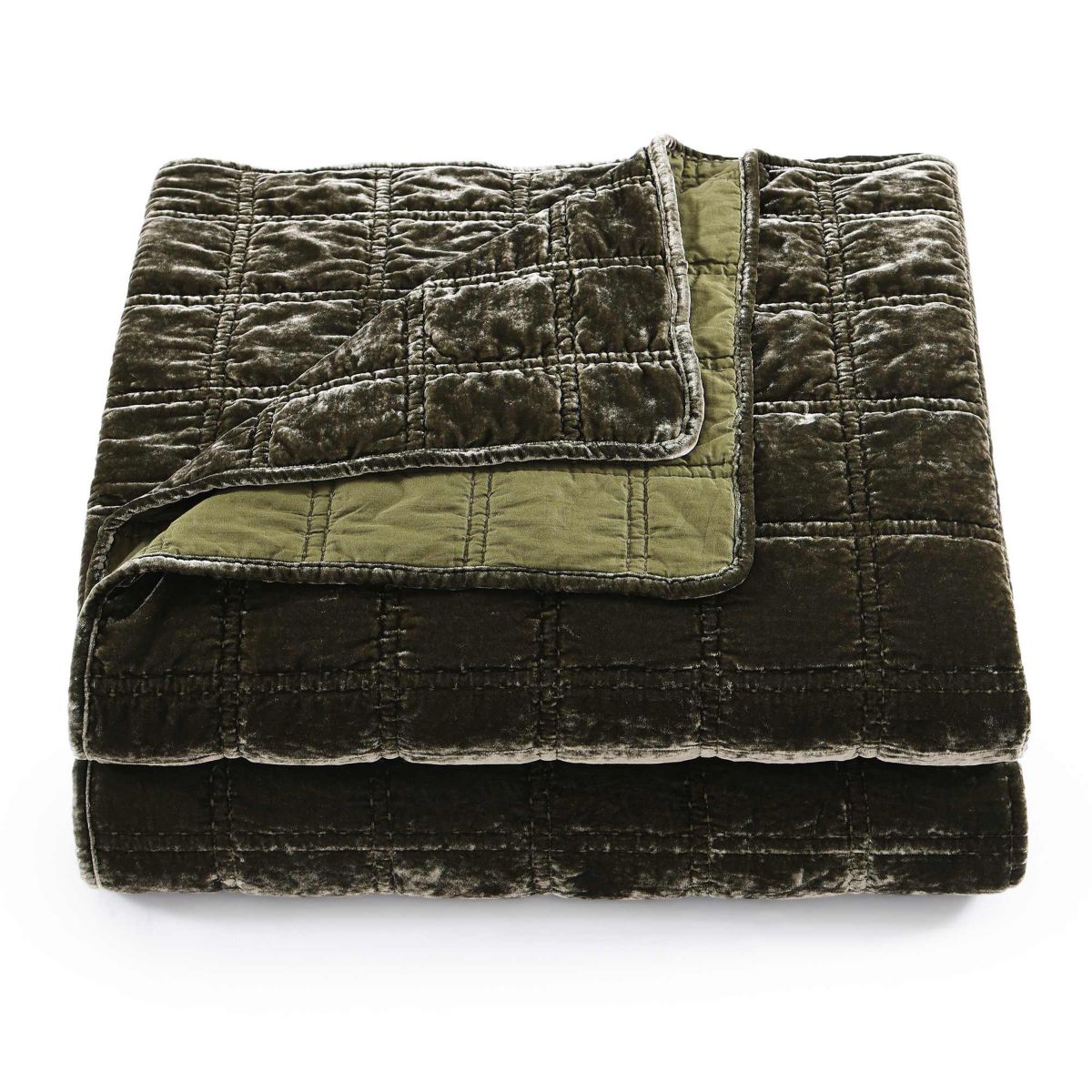 HiEnd Accents Stella Faux Silk Velvet Double Box Stitch Modern Rustic 3 Piece Quilt Set